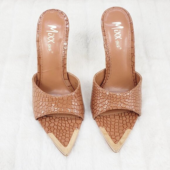 Venus Brown Slip On Pointy Toe High Heel Slides Brand New - Picture 10 of 12